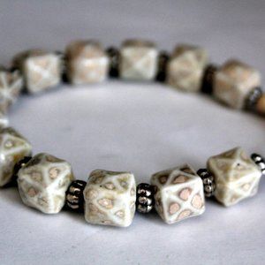 Ecru and Silver Ceramic Bead Bracelet